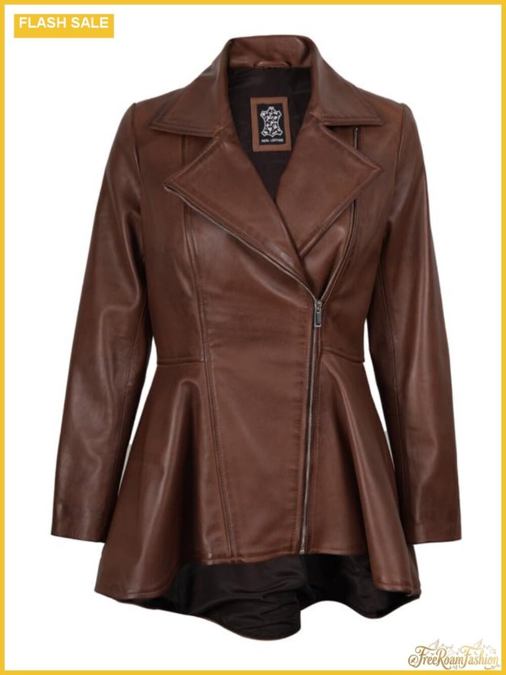 Real Lambskin Leather Jacket Womens Peplum Style Asymmetrical Zip Moto Coat